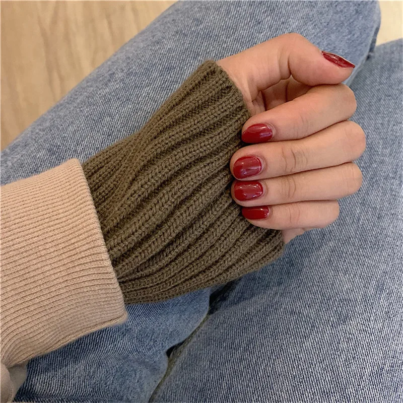 

Winter knitted pullover women loose sudadera mujer turtleneck letter printing velvet pullover female casual oversized sweatshirt