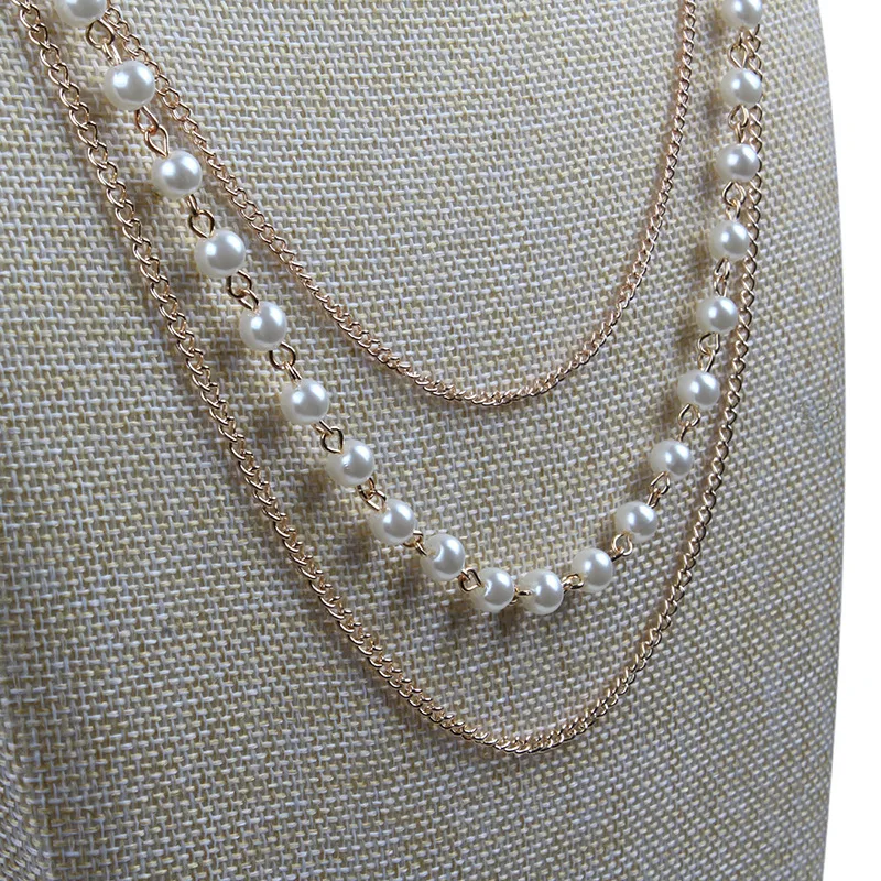 

Multi-layer Imitation Irregular Pearls Chain Metal Beads Line Lock Chain Necklace for Women Jewelry gift for woman