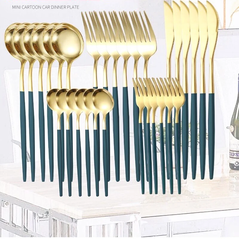 

30 stainless steel dinner set black gold tableware set knife and fork coffee spoon tableware set kitchen tableware set silverwar