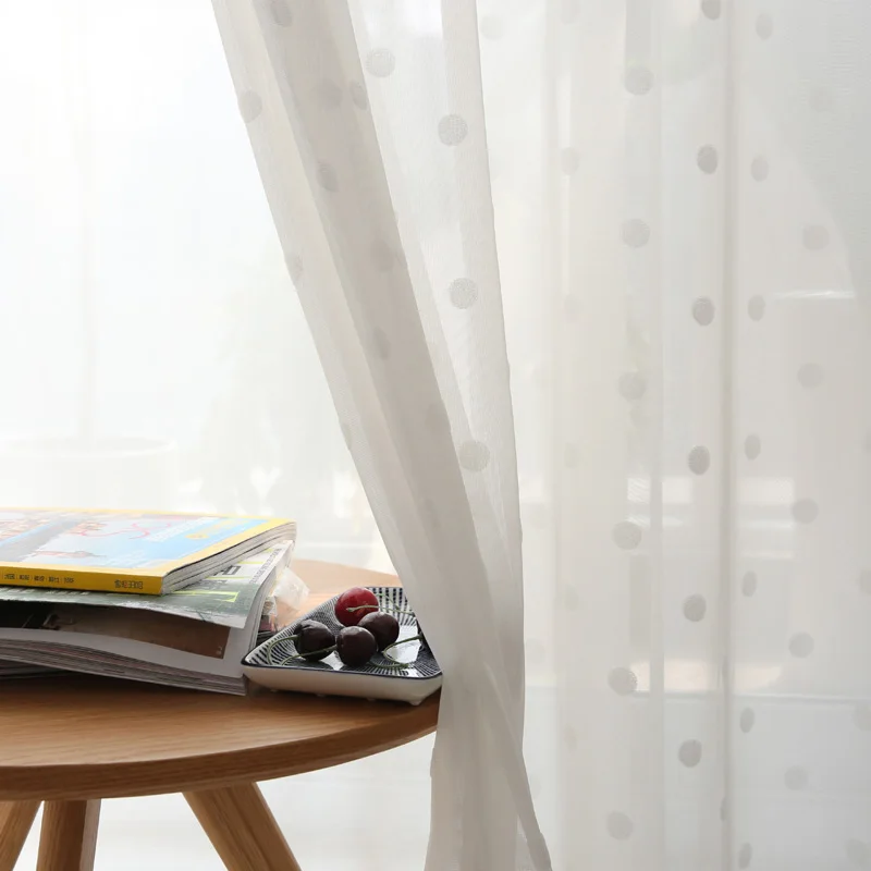 Белые тюлевые шторы с волнистыми точками занавески для спальни корейский стиль