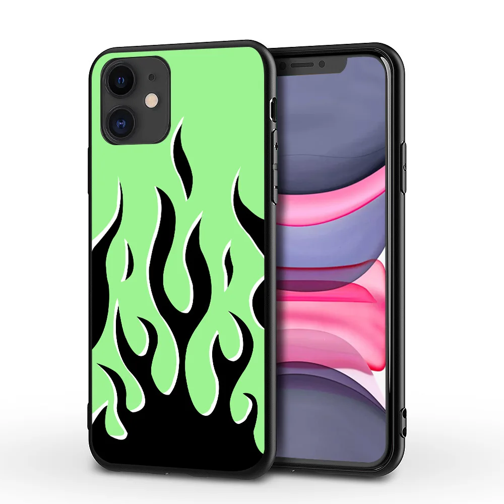 Fashion Cool Green Flame Soft Silicone Phone Cases IPhone 11 Pro XS Max XR X 7 8 6S Plus Fire Pattern TPU Cover Shell | Мобильные