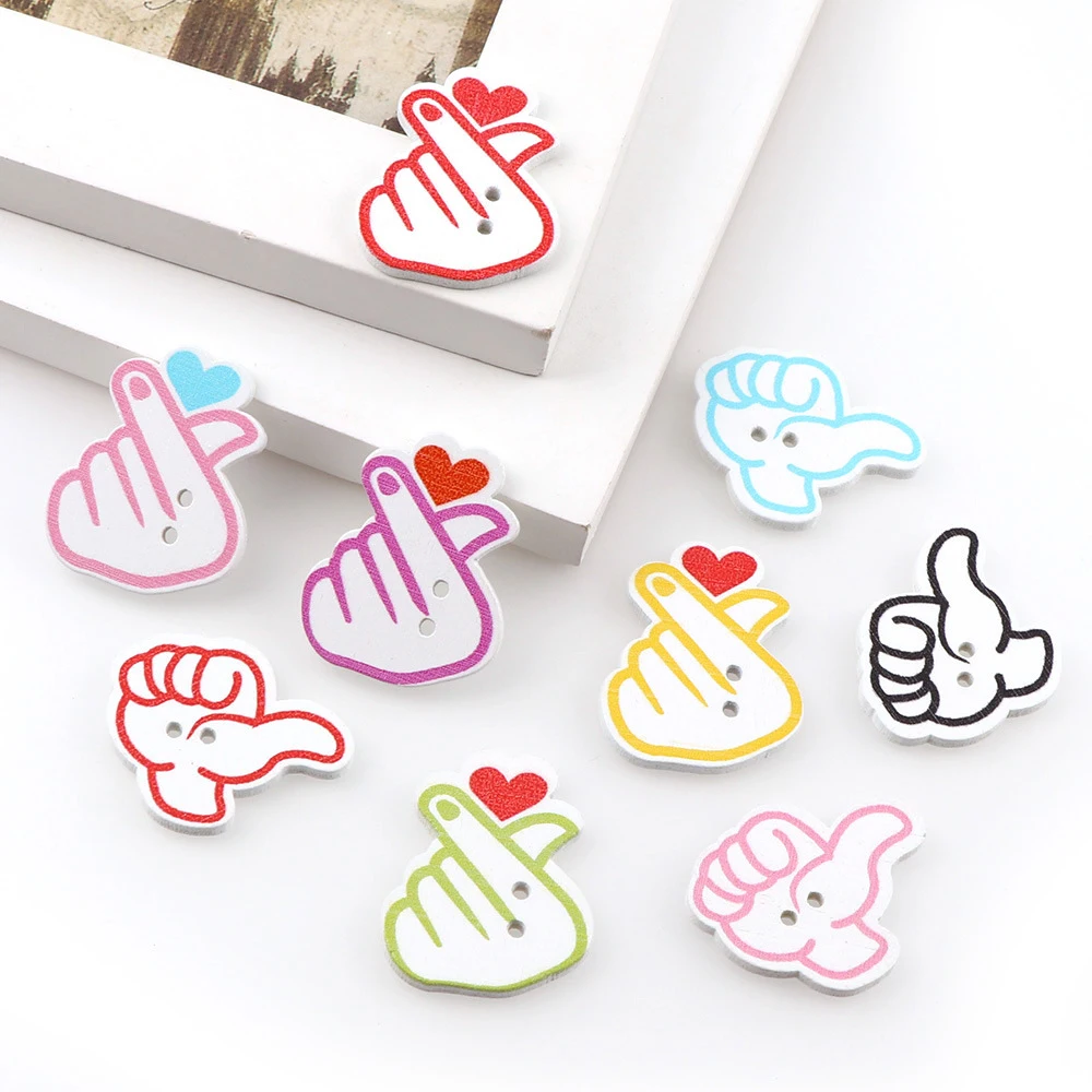 

50pc Mix Color Finger Heart Finger Wooden Buttons 2-Hole Buttons Decor Craft DIY Scrapbooking Sewing Buttons Sewing Accessories