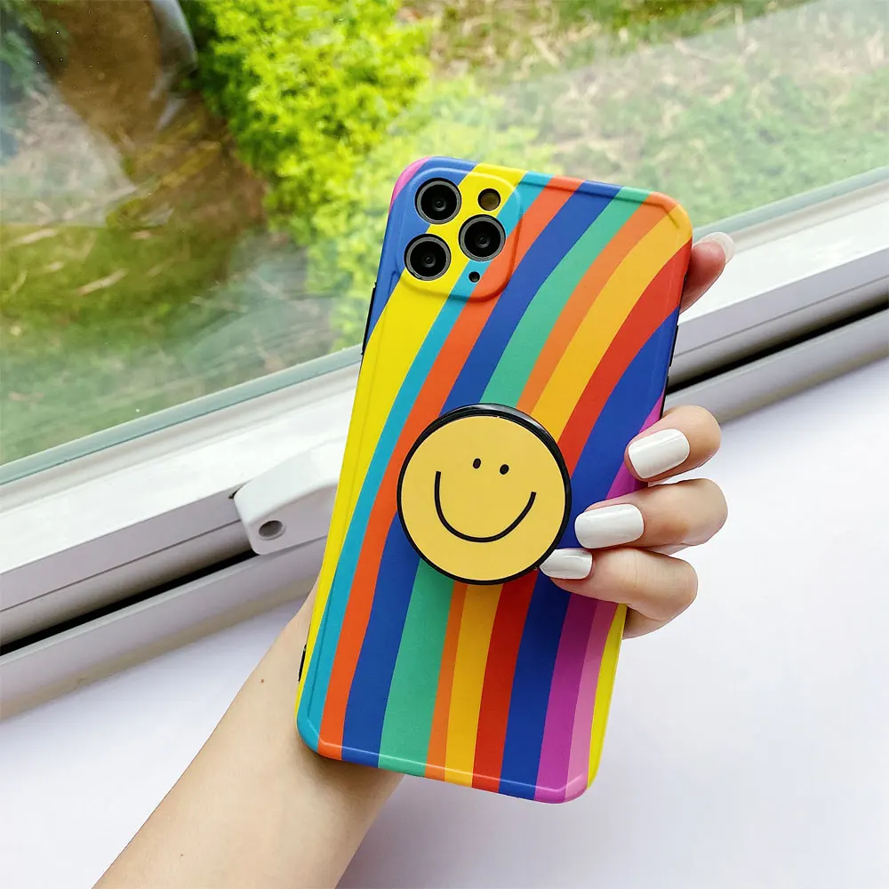 

Rainbow Stand Holder Phone Cases For iPhone 12 Pro Max 11 XR XS MAX 7 8 Plus TPU Soft Back Cover For Coque iphone 11 Capa Fundas