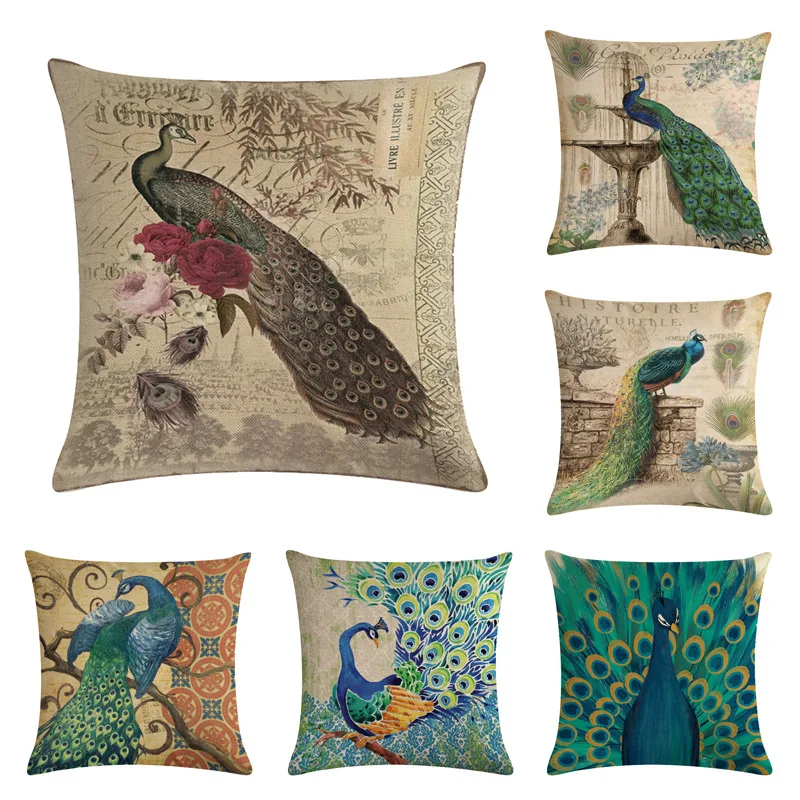 

45cmx45cm Classical Peacock linen/cotton throw pillow covers couch Autumn cushion cover home decorative pillows