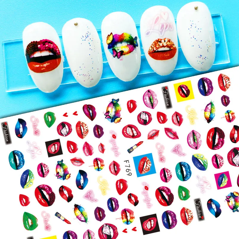 

Губы, рот, помада, клейкая 3d наклейка для ногтей, фольга для фотографий, милый дизайн, наклейки для ногтей, принадлежности для маникюра, инстр...