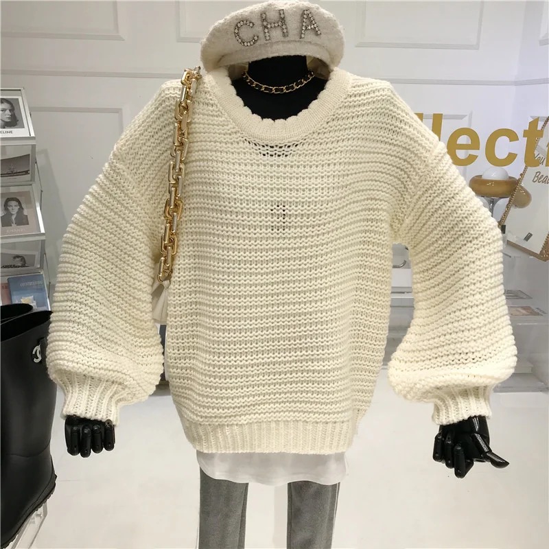 

Solid soft waxy long sleeve sweater Women's spring 2021 New design Loose and lazy style casual knitting Top