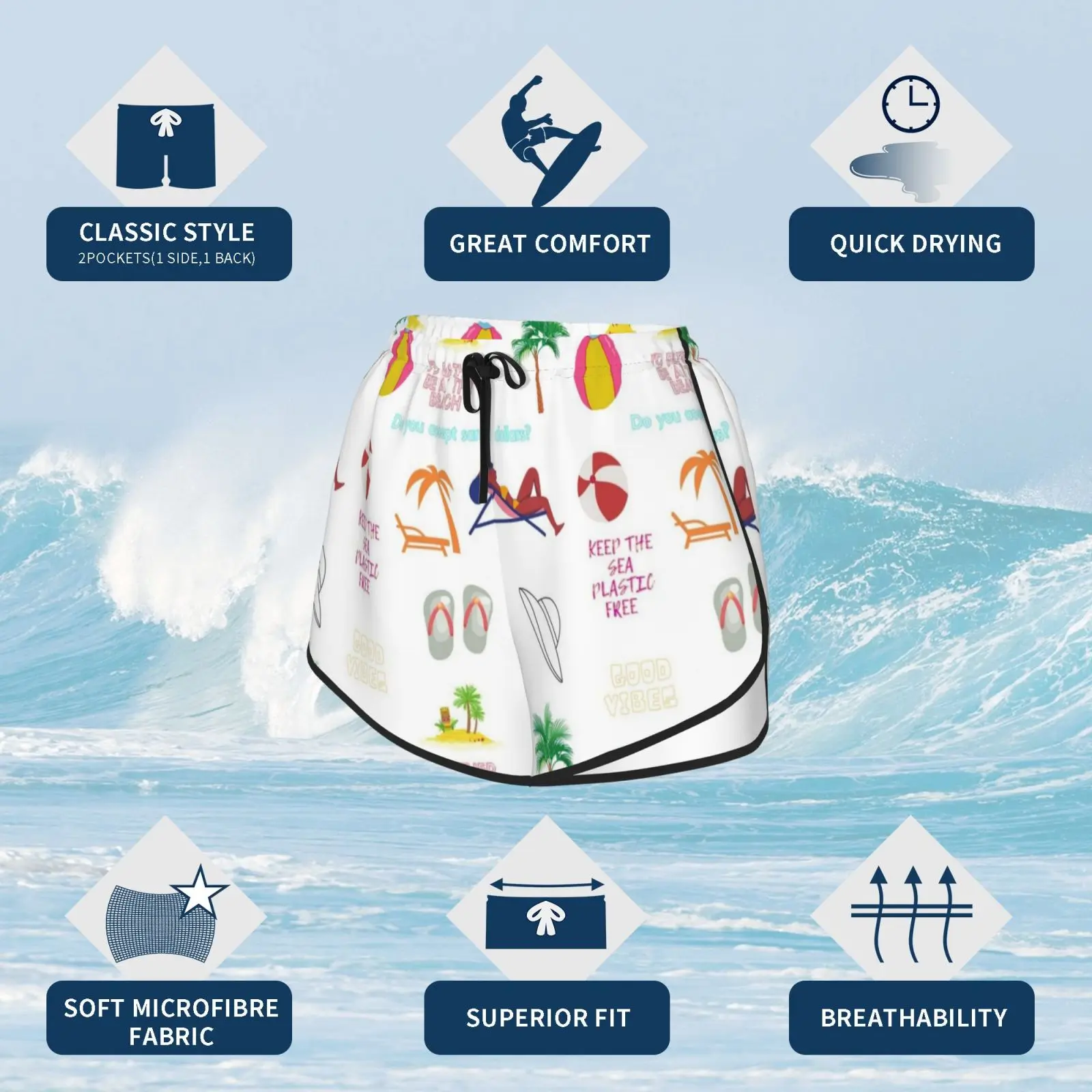 Пляжные гидро фляга наклейки 8 Плавание шорты Для женщин пакет для пляжа Смешные