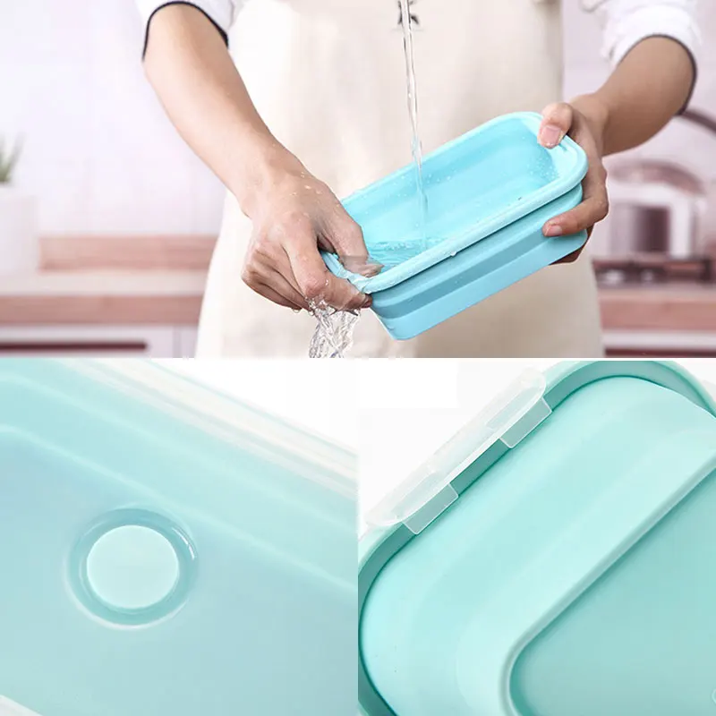 Конфетный цвет силиконовый складной ящик бенто Складной Портативный Ланч бокс