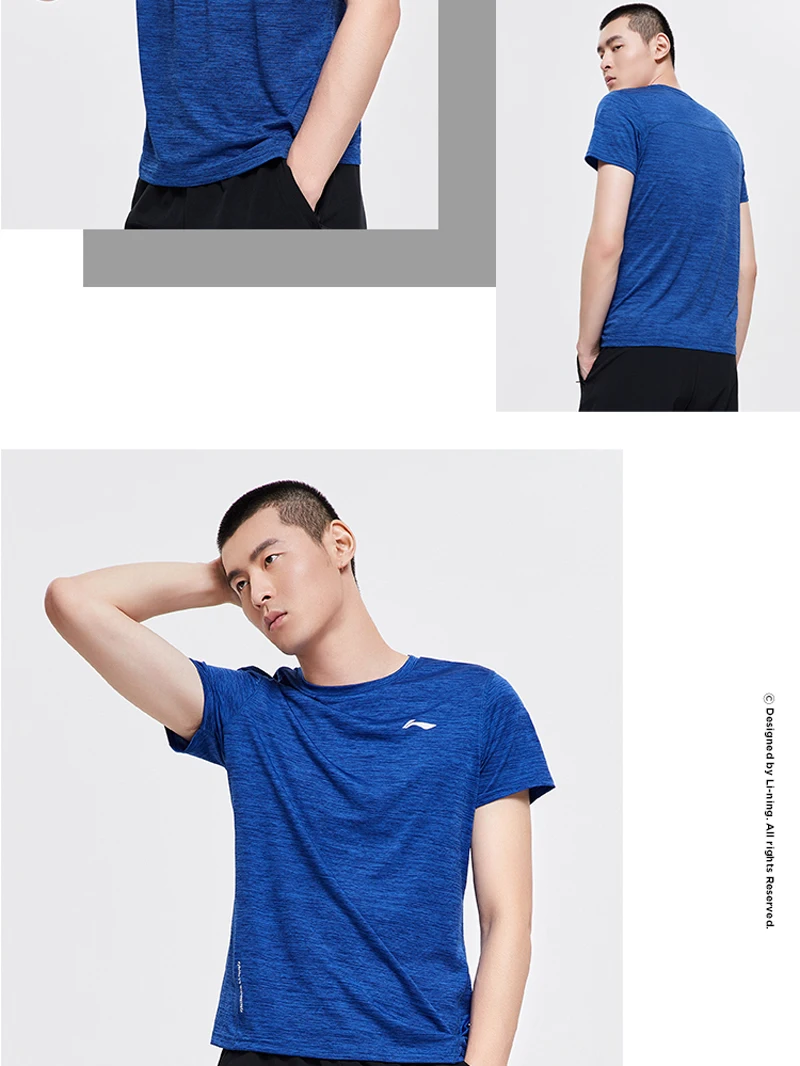 Li-Ning, мужские футболки для бега, дышащие, короткий рукав, полиэстер, обычная посадка, подкладка, Спортивная футболка, ATSP231 MTS3100