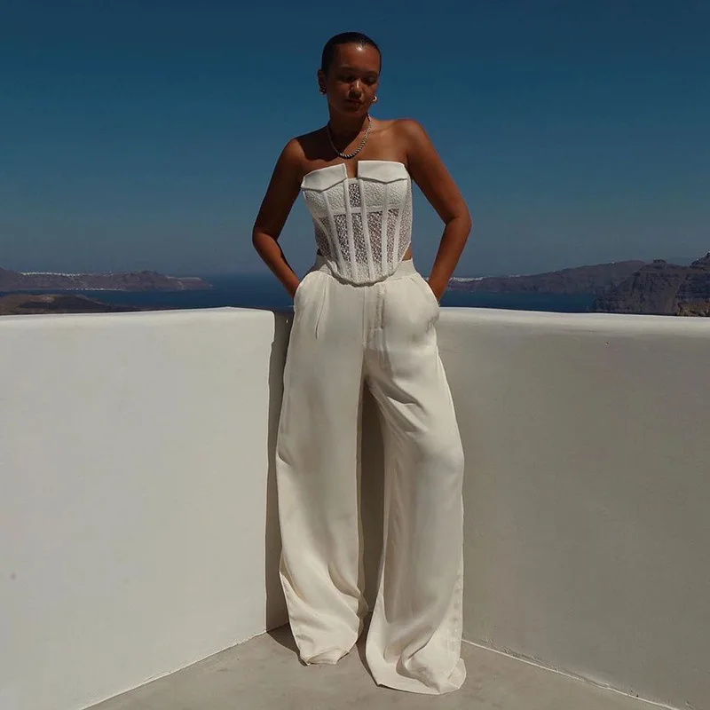 

2021 Sexy Strapless Corset Crop Tops Women Club Party Fashion Fake Pockets Boned Bustier Tube Top Cropped Spring Clothing