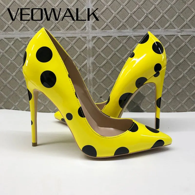 Veowalk/черные женские туфли в горошек на высоком каблуке-шпильке; модные женские туфли-лодочки без застежки; Клубные модельные туфли; цвет на заказ