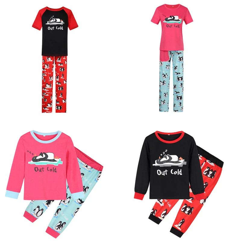 Комплект пижамный семейный из двух предметов теплый топ и штаны с мультяшным