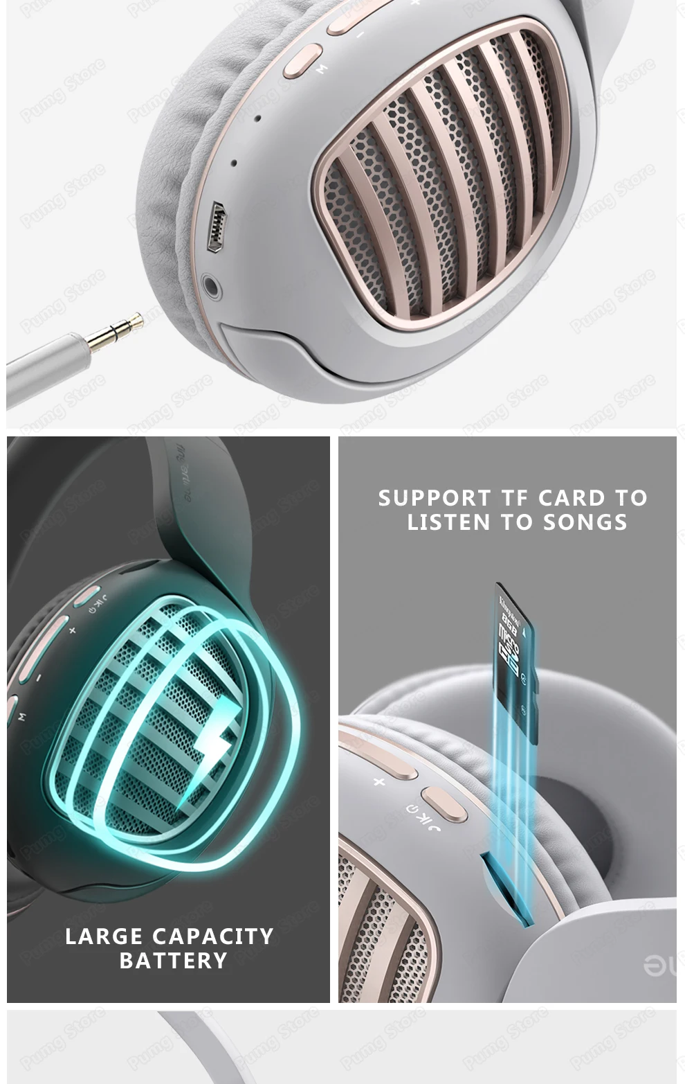 HIFI беспроводные наушники Bluetooth гарнитура складная стерео Поддержка TF FM AUX Спортивная игровая гарнитура с микрофоном для музыки PUBG