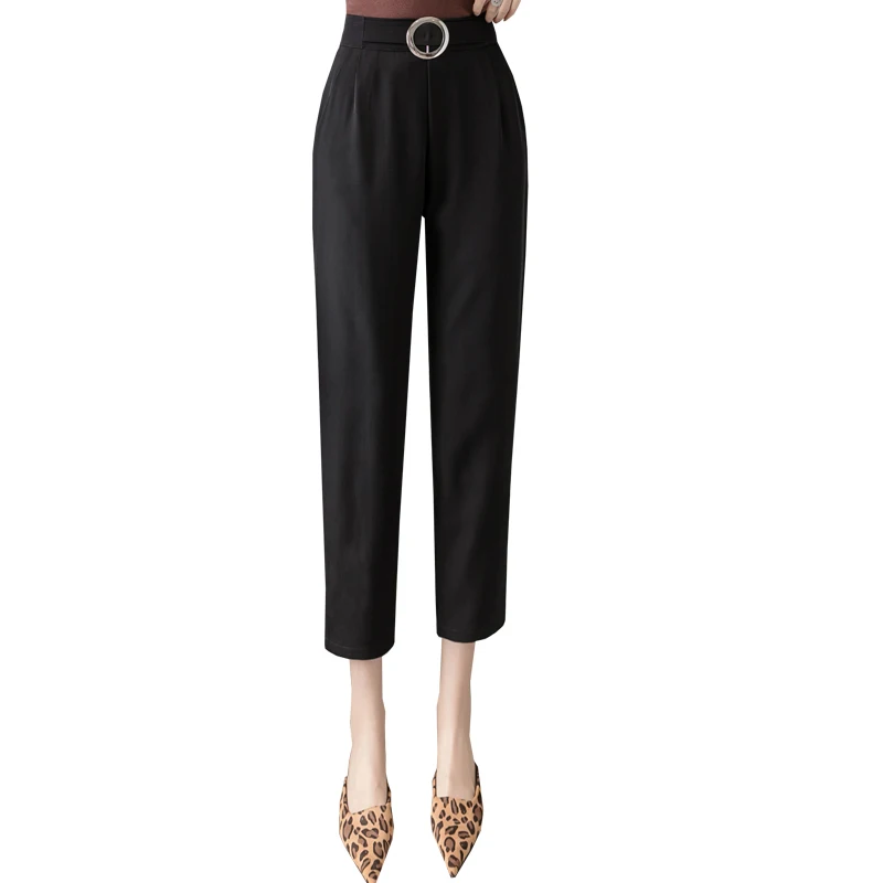 

Black Pencil Pants for Women Fashion Office Work Elegant Trousers New Casual Loose Thin Korean Pockets High Ankle-Length Pants