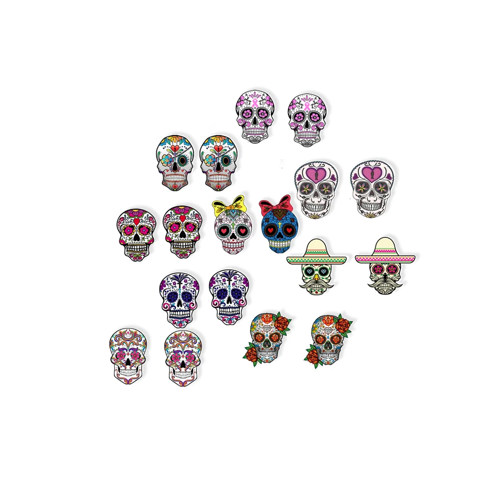 Акриловые серьги в виде цветочного скелета Мексиканский народный сахарный череп