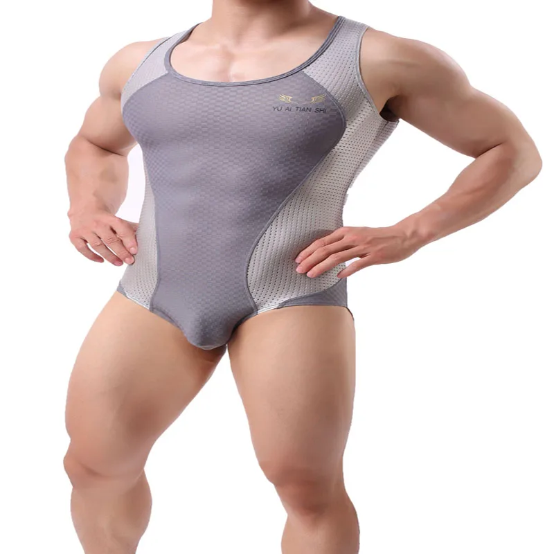 Серый Men's Leotard Jumpsuit Bodysuits Body Building Shapers Tights Men Singlet Underwear Bikini One-piece Male Underwear Shapers - Цвет: Серый