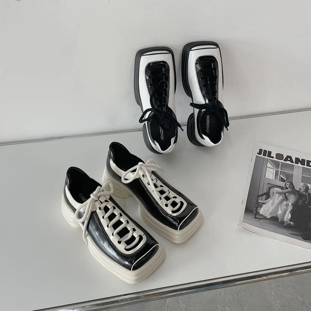 

Oraqwlj Platform Mary Janes Women Patent Leather Big Square Toe High Heels Lovely Girls Cosplay Lolita Shoes Retro Lacing Pumps