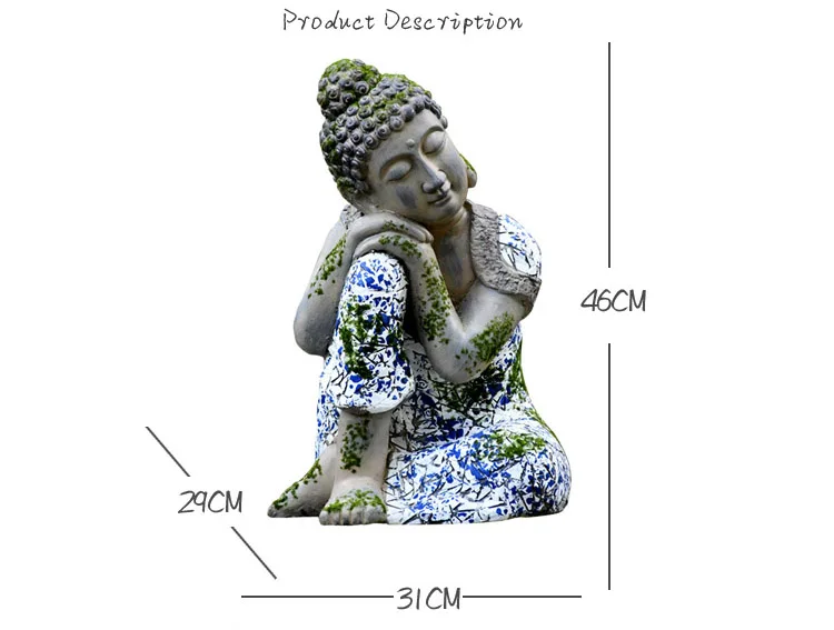 Садовое украшение двора из оксида магния ретро-Будда Спящая на коленях