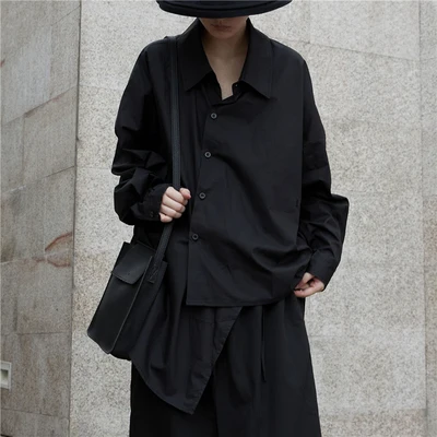 

Осенняя Новинка; Маленький дизайн; Темно-серая длина; Необычный дизайн; Ремень; Больше одежды; Рубашки