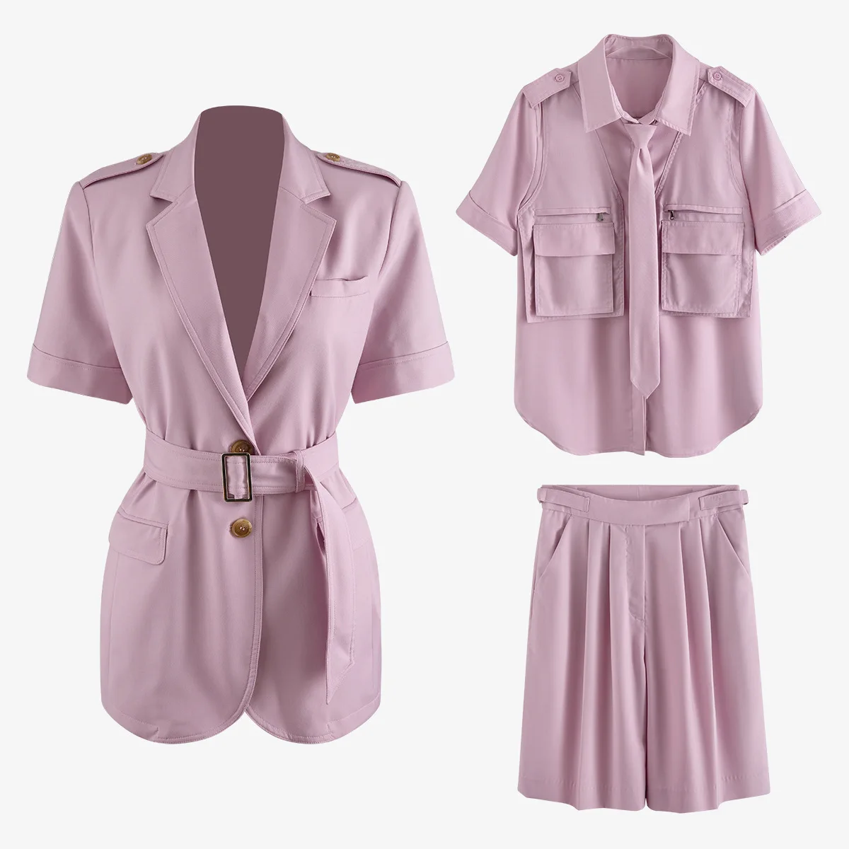 

TVVOVVIN 2020 New Solid Three-piece Set Cots+blouse+pant Scasual Patchwork Single-breasted Sashes Fashion Girl Female A533