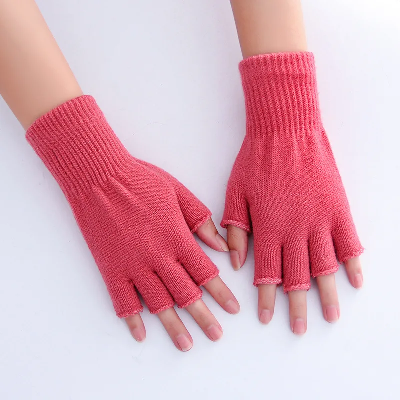 

Fashion Inside Plus Velvet Fingerless Gloves Unisex Gloves Winter Warm Knitted Mittens Half Finger Gloves 1 Pairs Solid Color