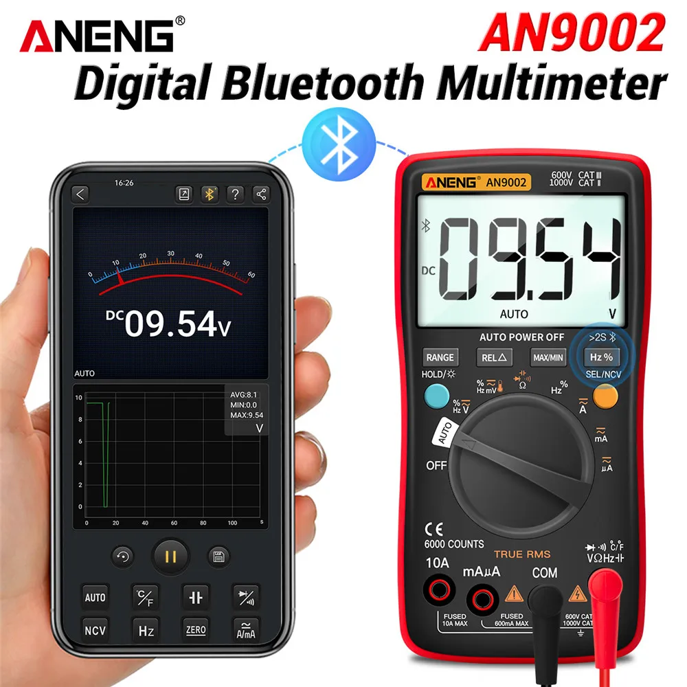 

ANENG AN9002 Digital True RMS Professional 6000 Counts Bluetooth Multimetro AC/DC Current Voltage Tester Auto-Range Multimeter