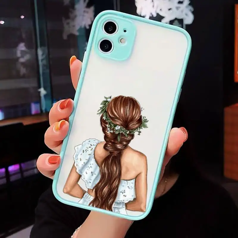 

VOGUE Christmas Princess Girl Female Phone Case For iPhone 12 11 Mini Pro XR XS Max 7 8 Plus X Matte transparent blue Back Cover