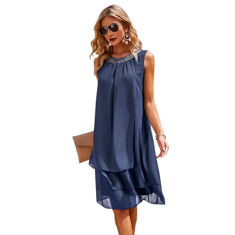

Donsignet New Fashion Summer Women for Dress Solid Color Loose Chiffon Plus Size Dress Women Holiday Elegant Dress