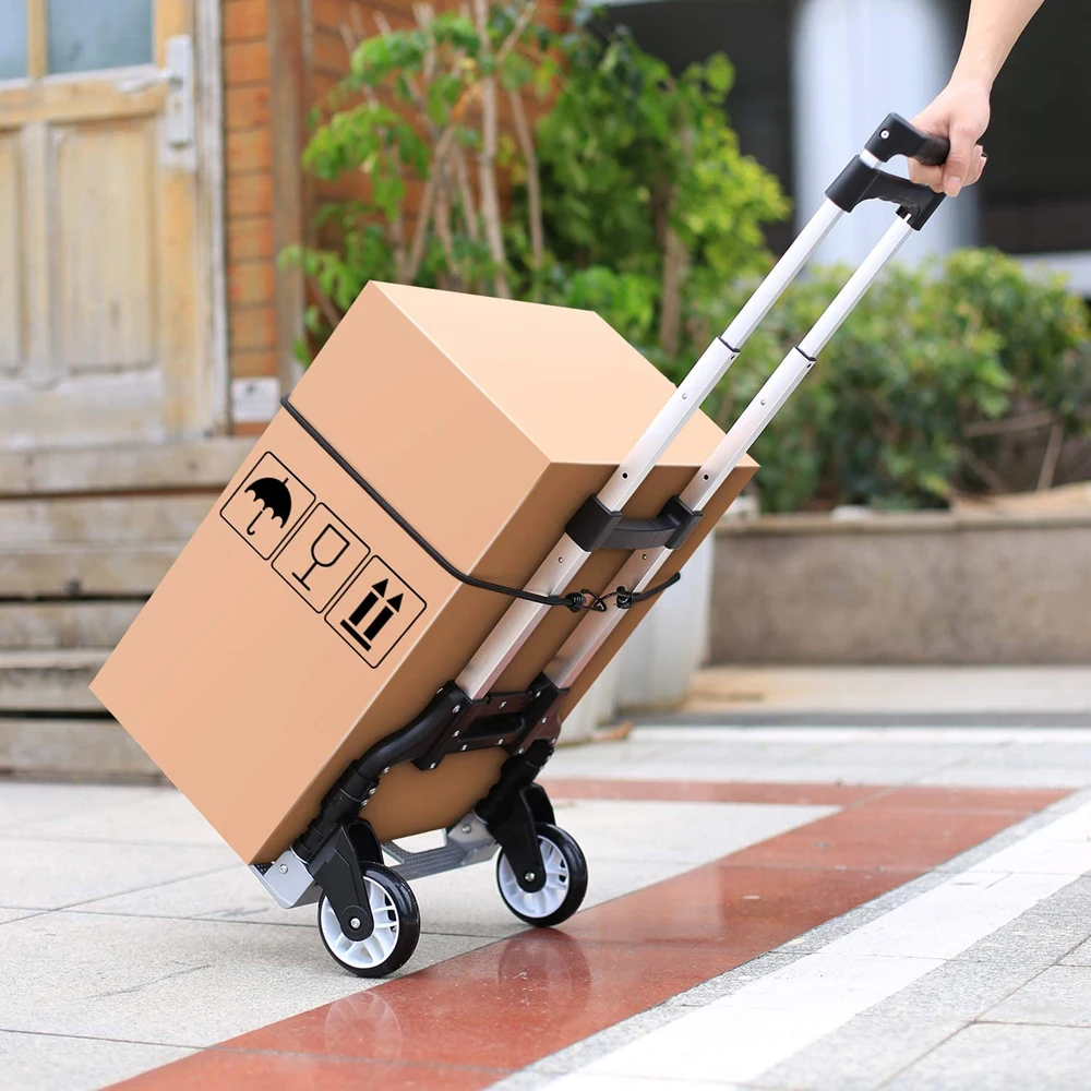 

Hide-Away Collapsible Utility Hand Truck Collapsible Handle and Fold-up Toe Plate Lightweight Aluminum Frame Mobile Cart