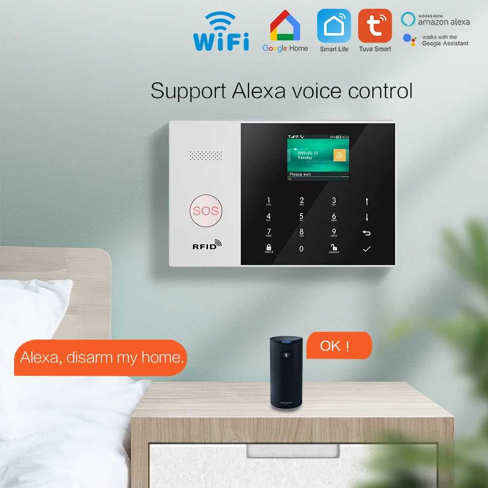 tuya wifi gsm wireless alarm security system with ip camera smoke detector 433mhz door sensor alexa compatible app control free global shipping