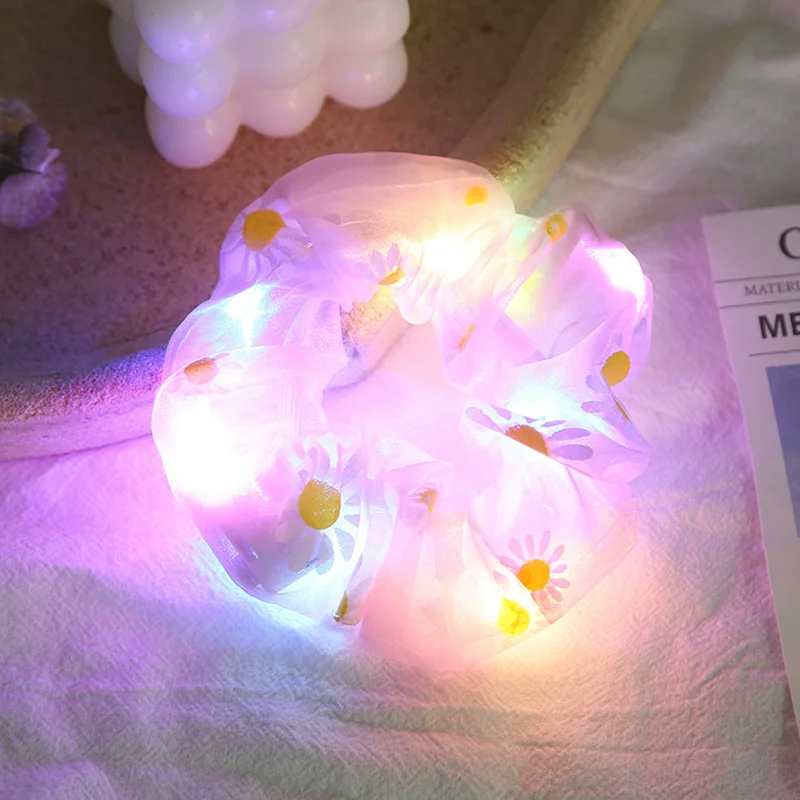 

Kids Women LED Luminous Scrunchies Hairband Ponytail Holder Glow Headwear Elastic Hair Bands Floral Color Hair Accessories