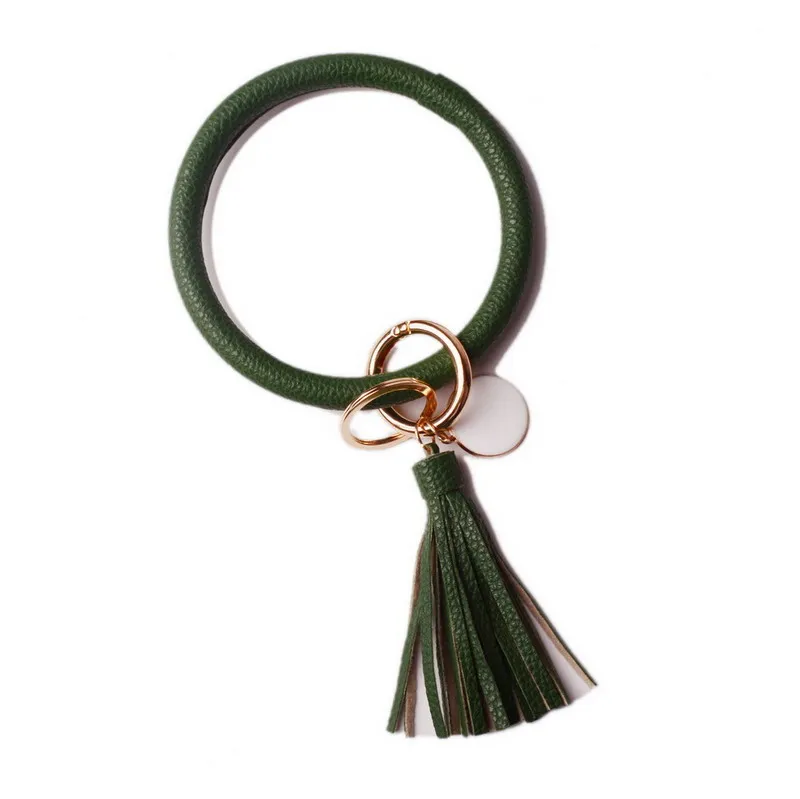 DZ0090 dark green Новинка от Rainbery, модный многофункциональный брелок с кисточкой, эмалированный брелок из искусственной кожи, Круглый браслет с монограммой, брелок для женщин и девушек - Цвет: DZ0090 dark green