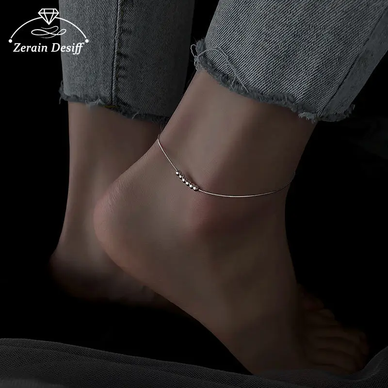

925 Sterling Silver Bead Anklet Female High Sense New Fashion Foot Chain Ankle Bracelet Bling Anklets for Women