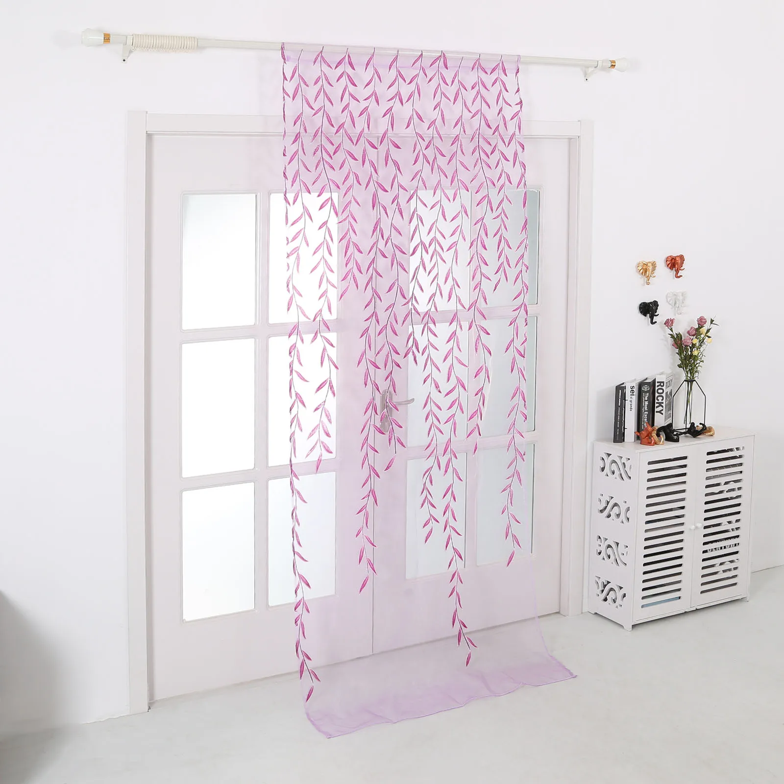 Шторы из вуали с рисунком зеленой и фиолетовой ивы прозрачные Занавески для дома