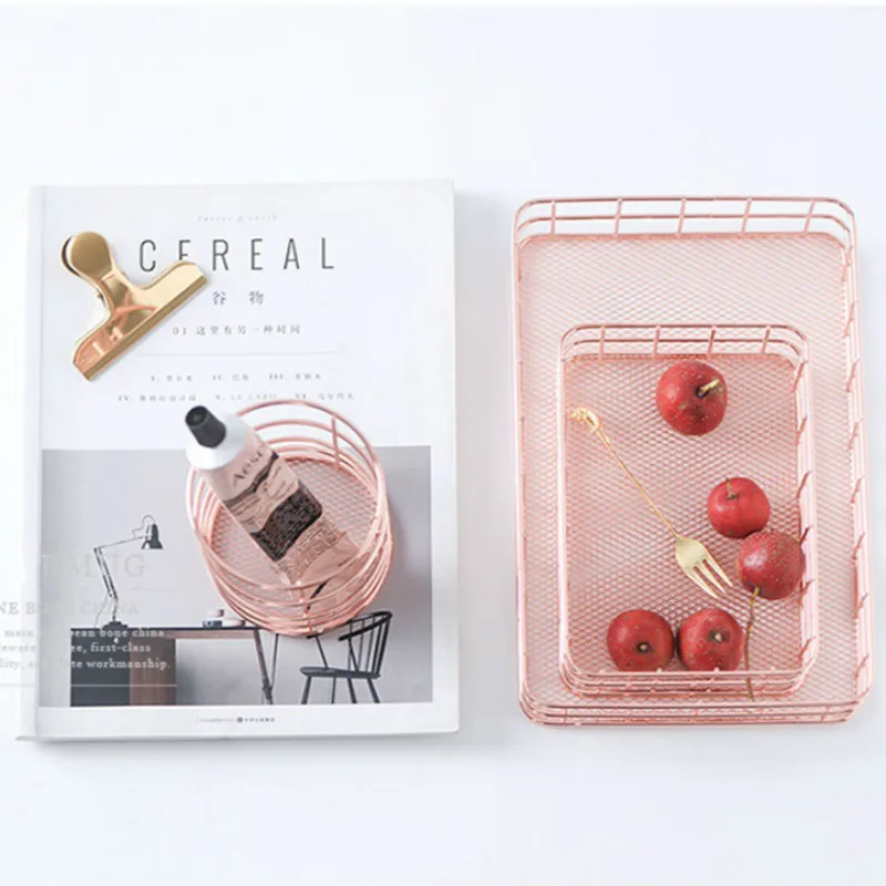 Розовое золото кованого железа коробка для хранения канцтоваров корзина с