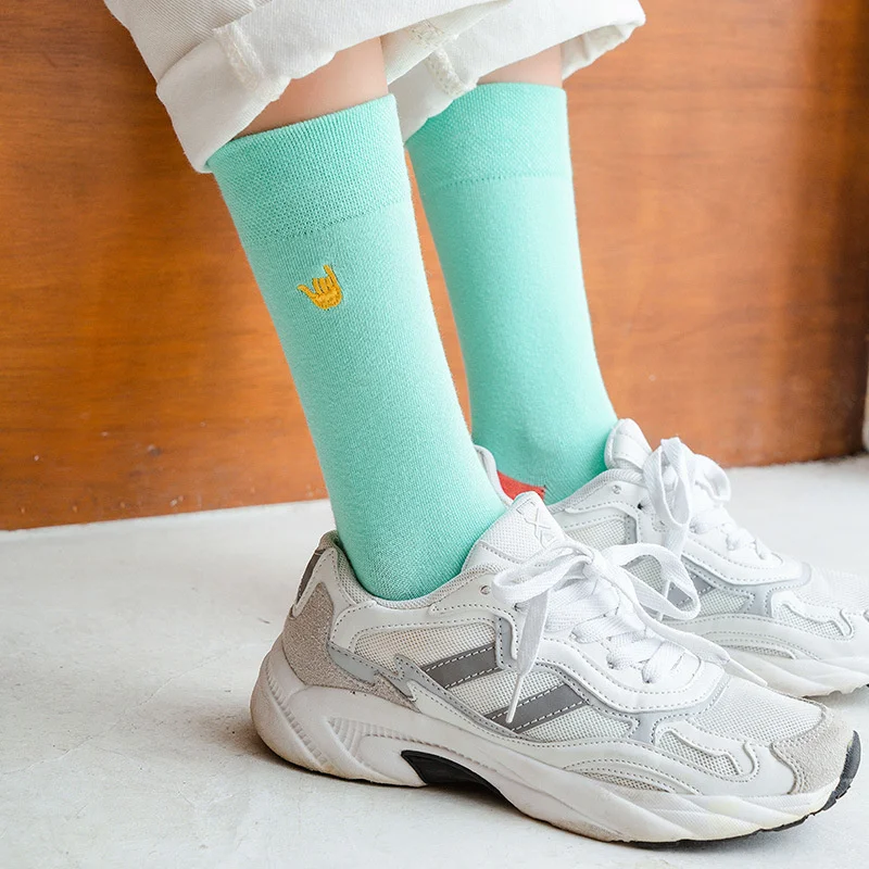 

Trend Woman Black Cotton Sock Women 10 Pair Sport Socks Breathable Women Middle Tube Funny Embroidery Sock