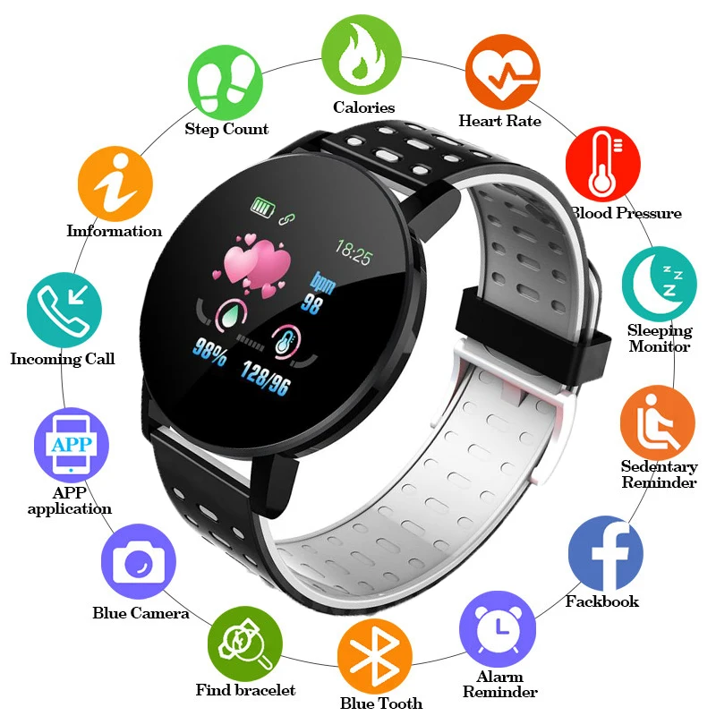 

119 Plus Smart Watch Man Sport Waterproof IP67 Wristwatch Alarm Clock Blood Pressure Heart Rate Moniter Women Smartwatch Android