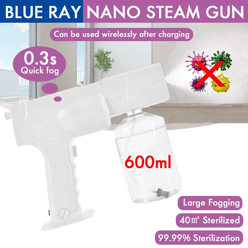 

600ML Blue Light Wireless rechargeable Nano Steam Gun Atomizing Fogger Disinfection-Sprayer Gun Mixed Vapor Nano homes schools