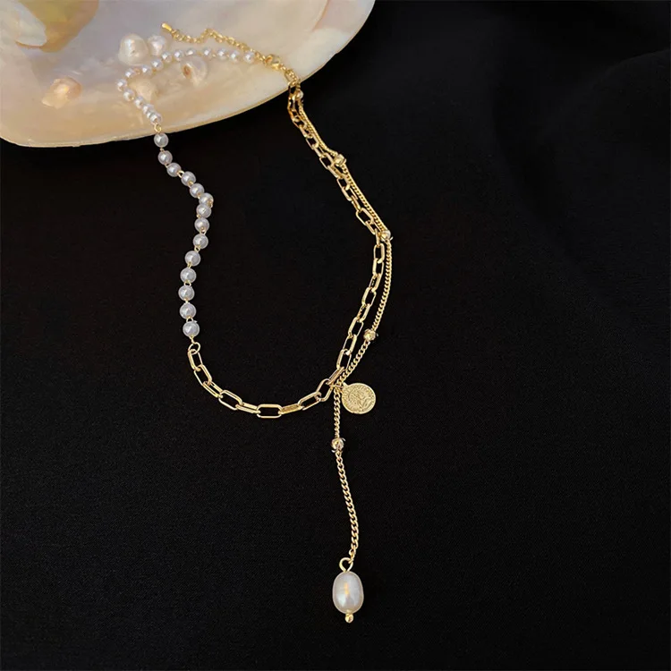 

Stylish pearl necklace with collarbone chain collares de acero inoxidable para mujer Women Jewelry Punk choker Accessories
