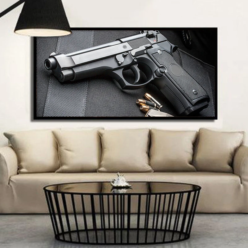 Современная HD печатная Картина на холсте с черным пистолетом в скандинавском