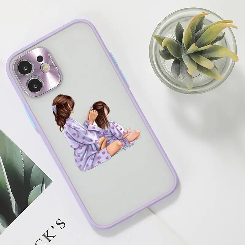 

Mom and baby Phone Case For iPhone 12 11 Mini Pro XR XS Max 7 8 Plus X Matte transparent Purple Back Cover
