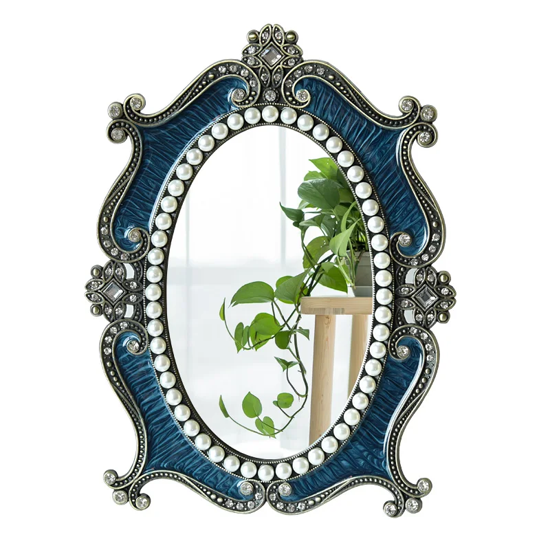 Античное Латунное синее жемчужное зеркало 4x6 дюймов овальное металлическое в