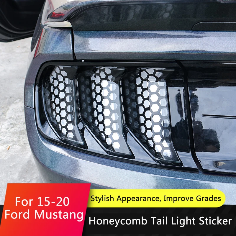 

TAJIAN 6PCS Car Taillight PVC Sticker Car Rear Tail Light Honeycomb Stickers Exterior Taillight Lamp Cover For Ford Mustang15-20