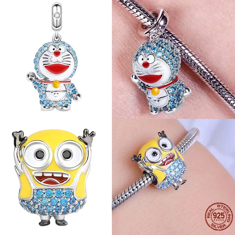 

100% Серебро 925 пробы Colgante маленький желтый человек Дораэмон серии очаровательные бусины подходят для оригинального браслета Пандоры ожерел...