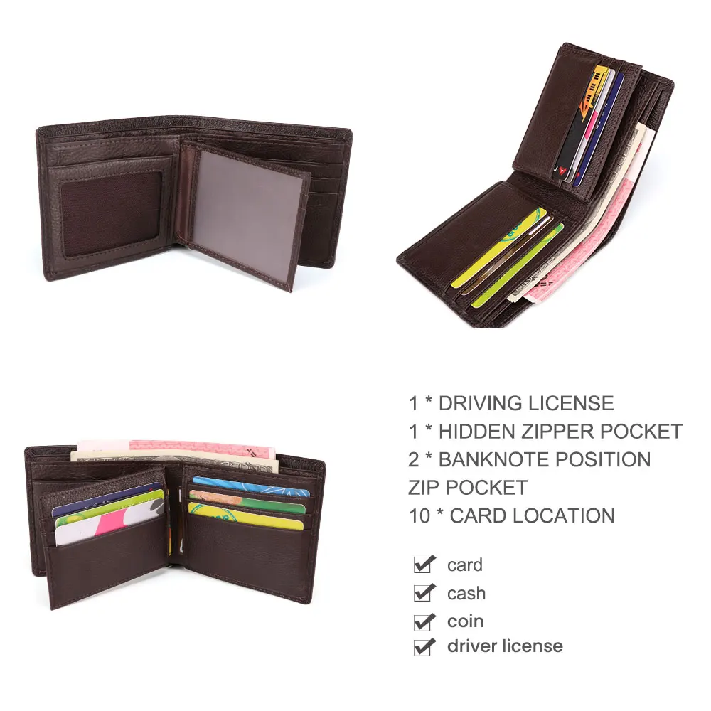 Кошелек JOGUJOS мужской из натуральной кожи короткий бумажник на молнии кредитница