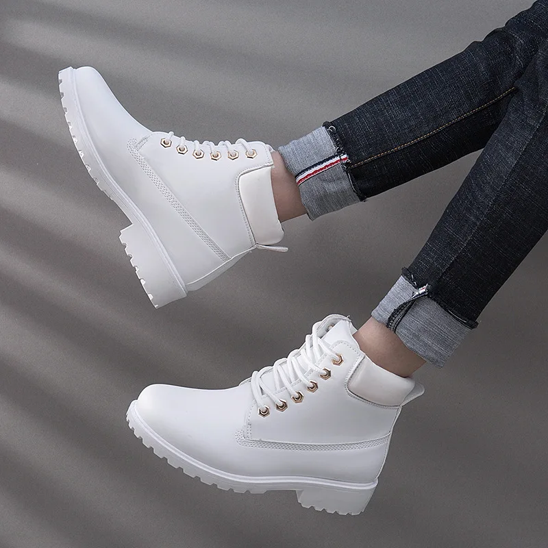 

Botines de mujer 2021 nueva marca botas de nieve de invierno cálido mujer botas de tacón de cuadrado sólido zapatos de mujer de
