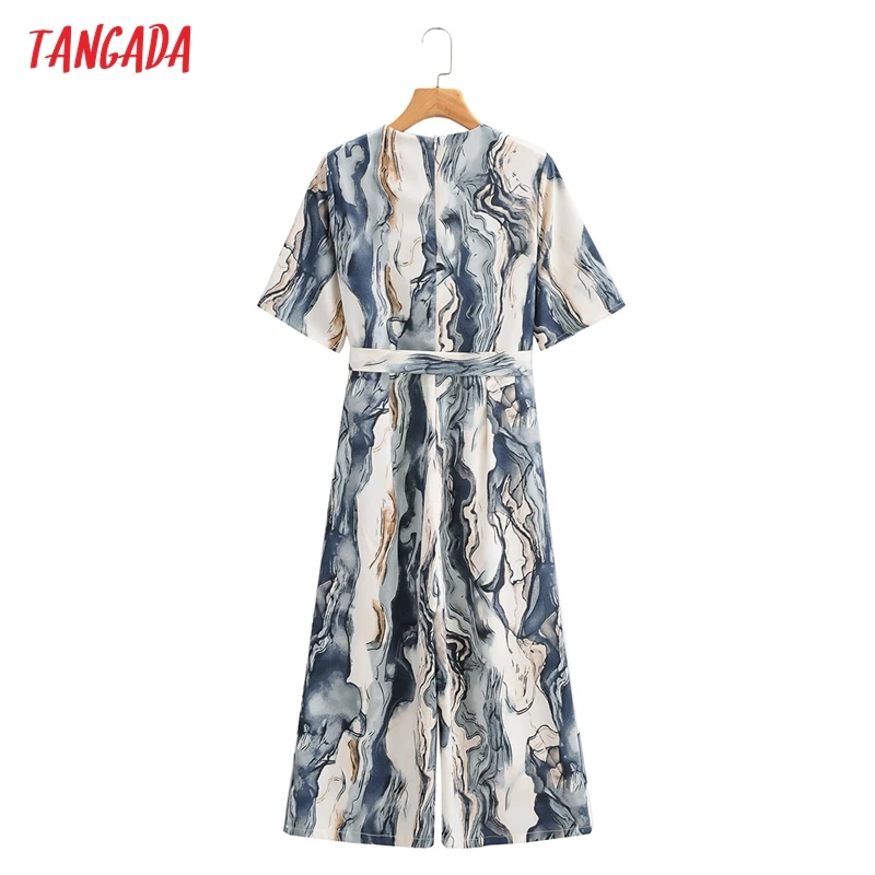 

Tangada Women Summer Tie Dyed Print Beach Jumpsuit with Slash Short Sleeve Pocket Female Casual Jumpsuit 1F212