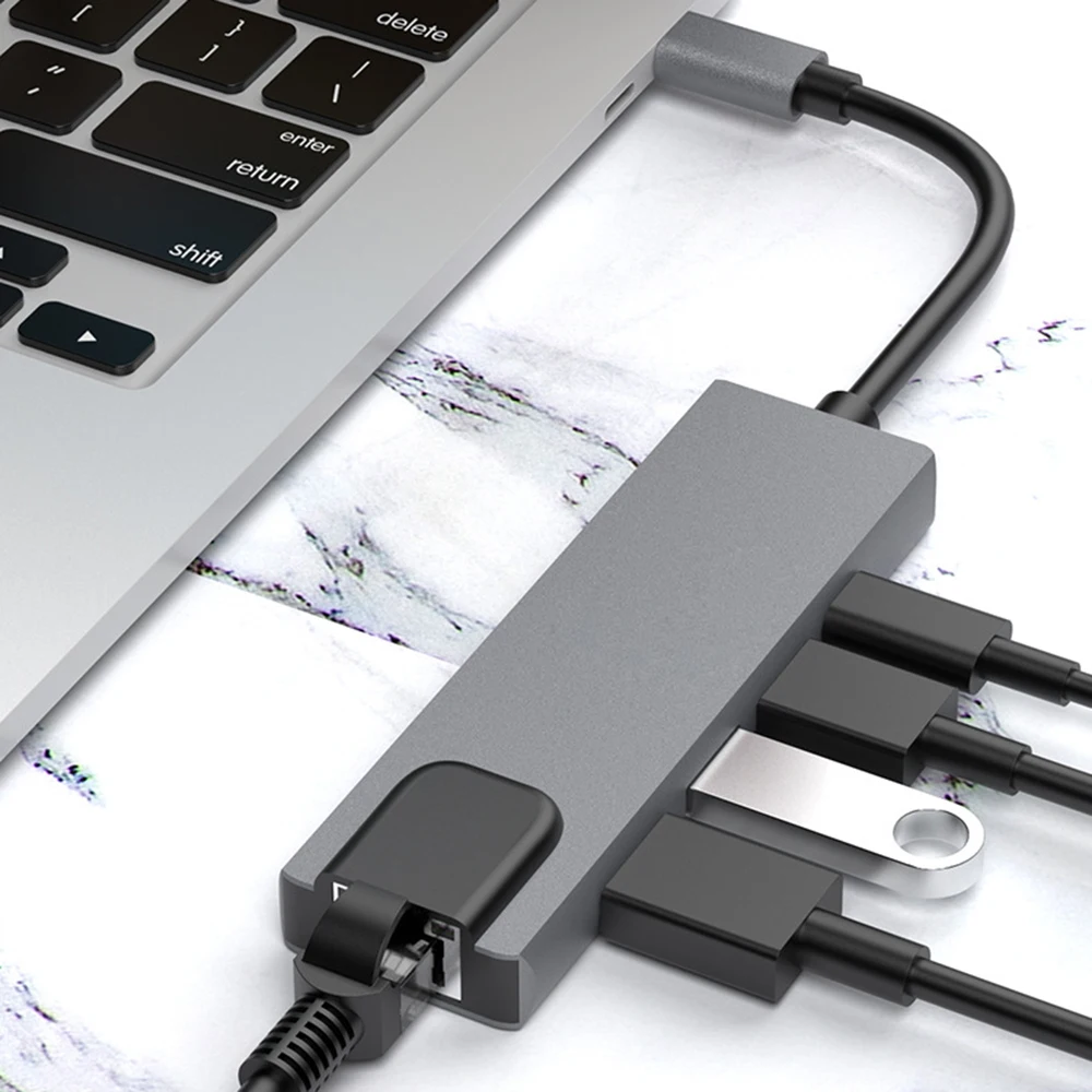 Новинка 5 в 1 USB Type-C концентратор Hdmi 4K C гигабитный Ethernet Rj45 Lan адаптер для Macbook Pro