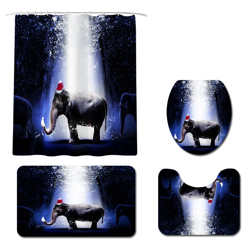 

Bathroom 4pcs One Shower Curtain with 3pcs Toilet Mat 3D Printing of Elephant