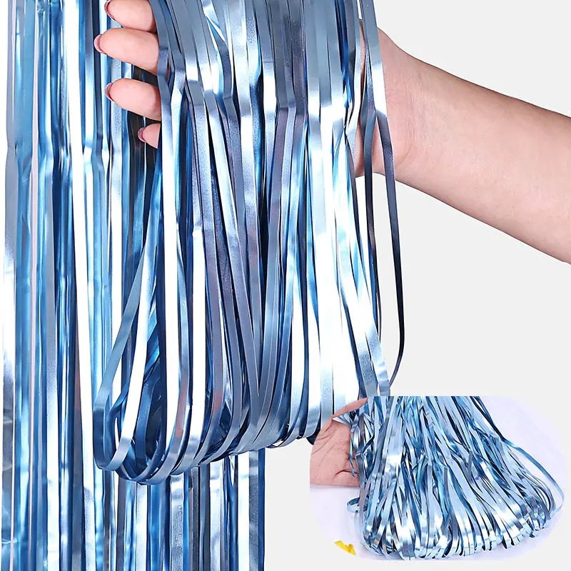 

1 * 2m/3m Metal Foil Edge Shiny Rain Curtain Birthday Party Wedding Decoration Photography Background Line Curtain Photo Props
